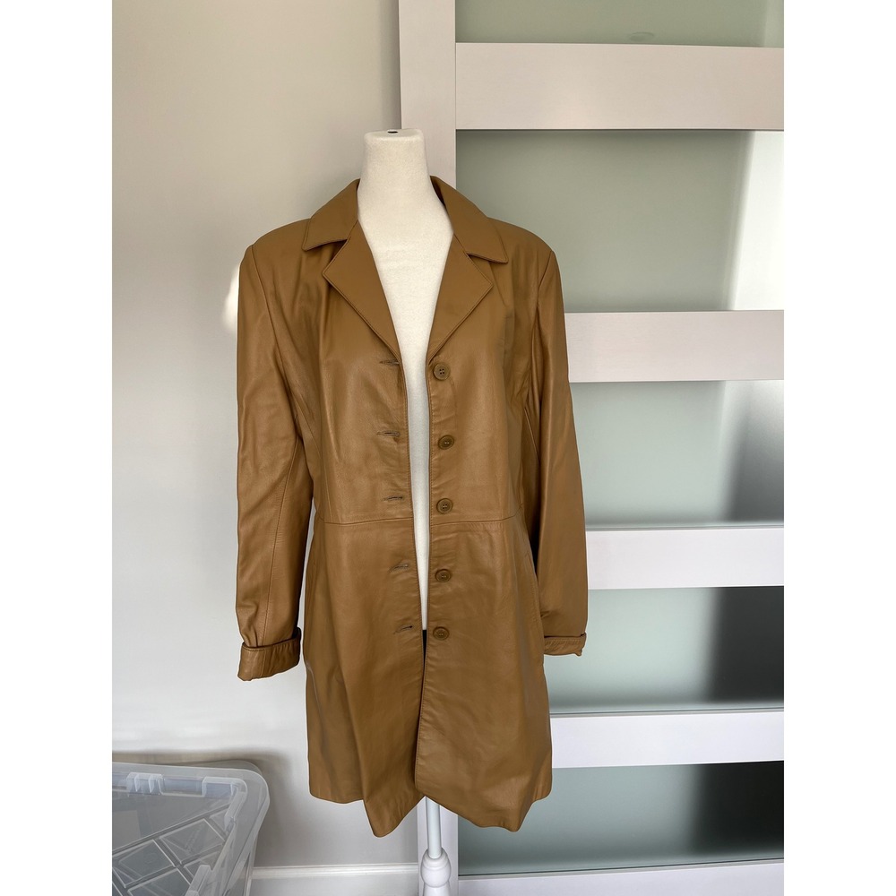 Y2K Cinzia Picci Italia Tan Leather Trench Coat Made in Italy Vera Pelle Size 46